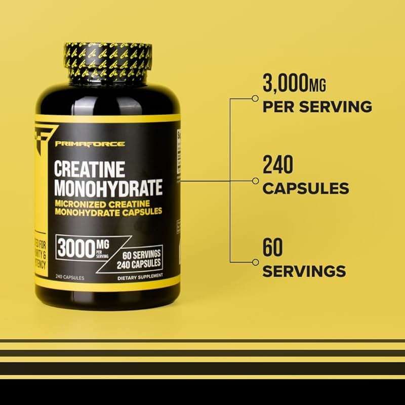 Primaforce Creatine Monohydrate Capsules - 240 Capsules, 3,000mg per Serving, Gluten Free and Non-GMO - Image 6