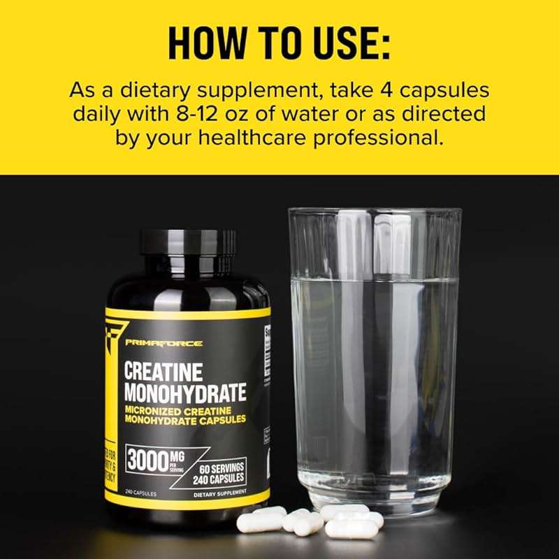 Primaforce Creatine Monohydrate Capsules - 240 Capsules, 3,000mg per Serving, Gluten Free and Non-GMO - Image 7