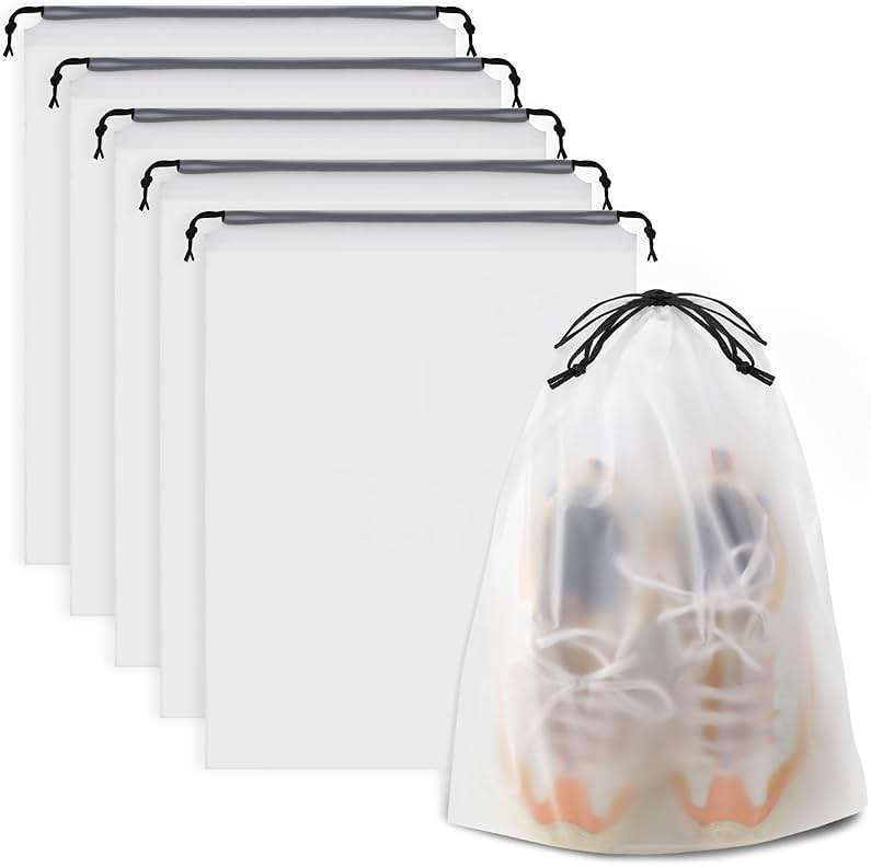 COIDEA, Waterproof Travel Drawstring Shoe Bags for Packing, Storage, Travel Essentials for Men and Women, 15.7 x 11.8 inches, Clear, 5 pieces - Image 1