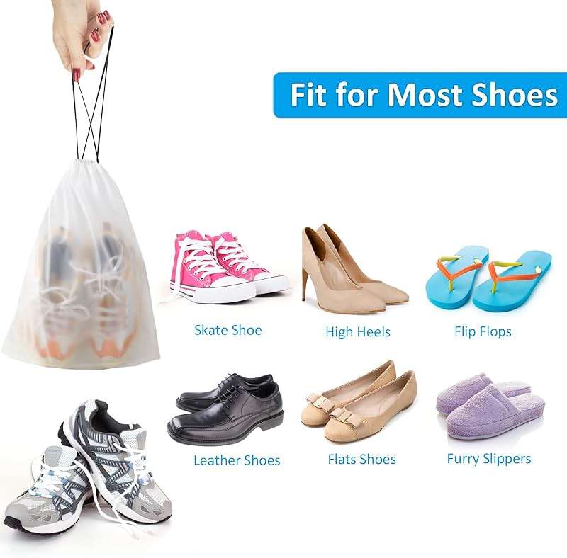 COIDEA, Waterproof Travel Drawstring Shoe Bags for Packing, Storage, Travel Essentials for Men and Women, 15.7 x 11.8 inches, Clear, 5 pieces - Image 5