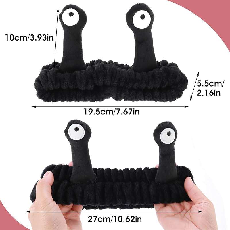 WLLHYF Spa Headband Facial Makeup Head Band Microfiber Soft Coral Fleece Head Wraps Snail Cartoon Cute Hair Accessories Elastic Skincare Hair Band for Women Girls Washing Face Beauty (Black) - Image 2