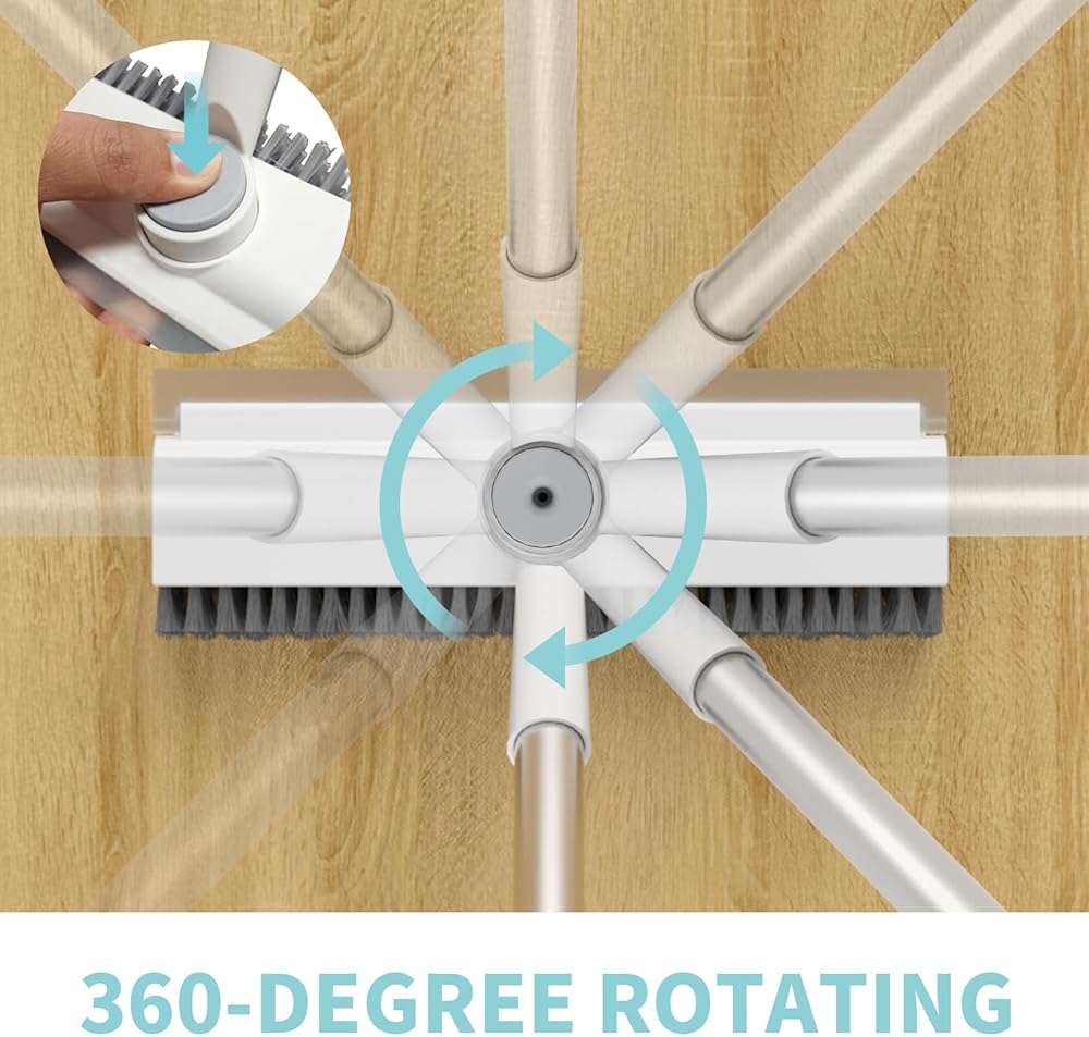 Floor Scrub Brush with Long Handle, 3 in 1 Scrape and Heavy-Duty Stiff Bristle Scrubber Brush Broom for Cleaning Shower Bathroom, Patio, Pool, Garage, Kitchen, Wall and Deck (White, 1 Pack) - Image 3
