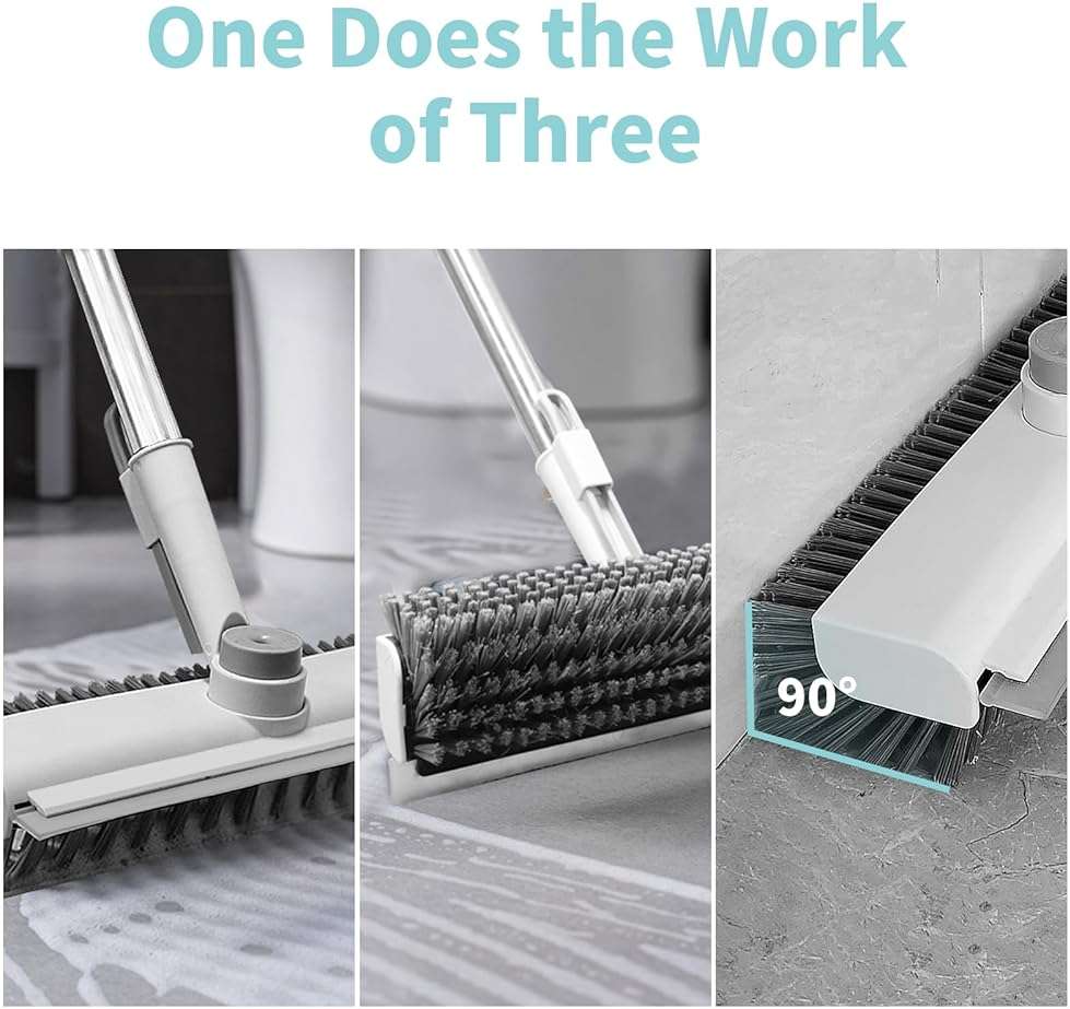 Floor Scrub Brush with Long Handle, 3 in 1 Scrape and Heavy-Duty Stiff Bristle Scrubber Brush Broom for Cleaning Shower Bathroom, Patio, Pool, Garage, Kitchen, Wall and Deck (White, 1 Pack) - Image 4