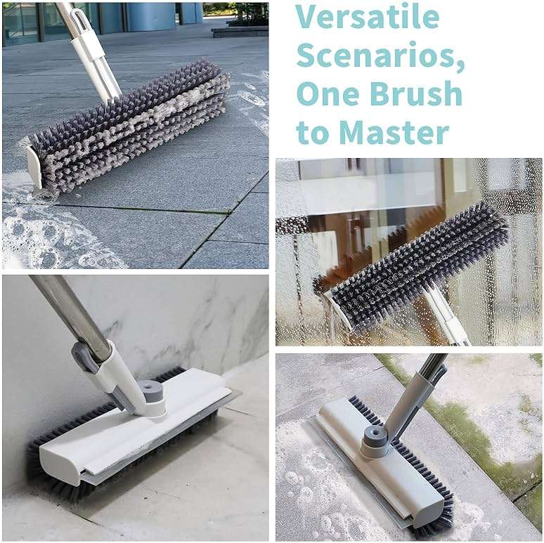 Floor Scrub Brush with Long Handle, 3 in 1 Scrape and Heavy-Duty Stiff Bristle Scrubber Brush Broom for Cleaning Shower Bathroom, Patio, Pool, Garage, Kitchen, Wall and Deck (White, 1 Pack) - Image 5