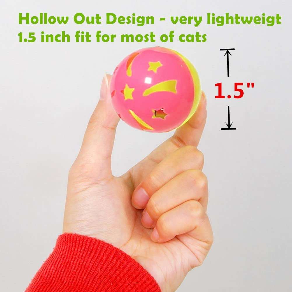 PETFAVORITES Cat Jingle Balls Toys 10Pcs 6 Styles for Indoor Cats - Plastic Lattice Cat Balls with Bells Kitten Rattle Toy, Gift Box and 1.5" - Image 3