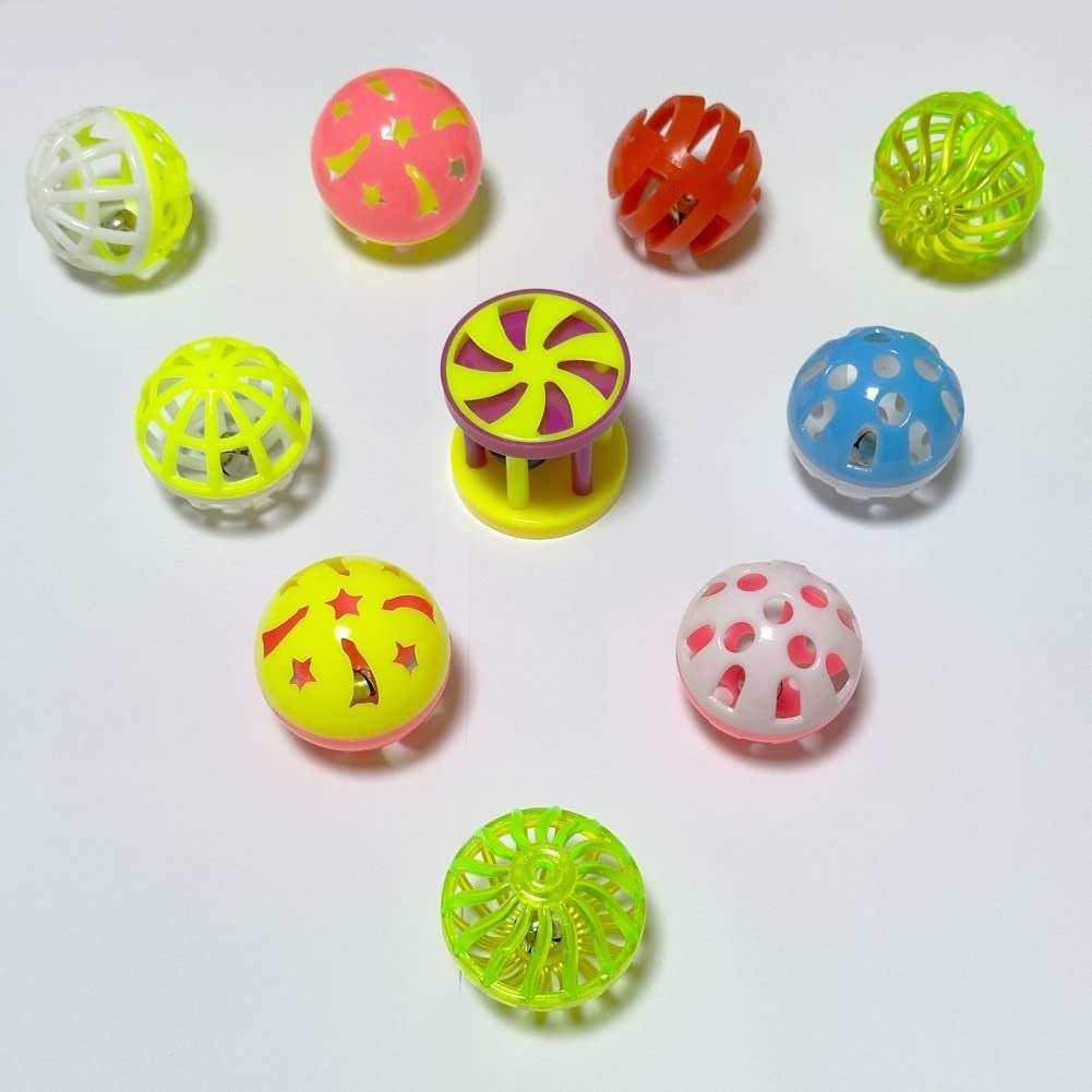 PETFAVORITES Cat Jingle Balls Toys 10Pcs 6 Styles for Indoor Cats - Plastic Lattice Cat Balls with Bells Kitten Rattle Toy, Gift Box and 1.5" - Image 7