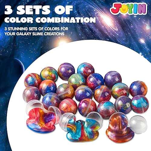 JOYIN Easter Slime Party Favors, 24 Pack Galaxy Slime Ball - Stretchy, Non-Sticky, Mess-Free, Stress Relief, and Safe - Toys for Girls and Boys - Classroom Reward, Party Supplies, Valentines - Image 3