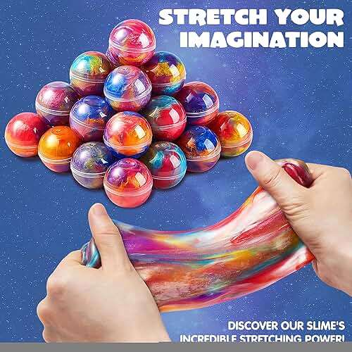 JOYIN Easter Slime Party Favors, 24 Pack Galaxy Slime Ball - Stretchy, Non-Sticky, Mess-Free, Stress Relief, and Safe - Toys for Girls and Boys - Classroom Reward, Party Supplies, Valentines - Image 5
