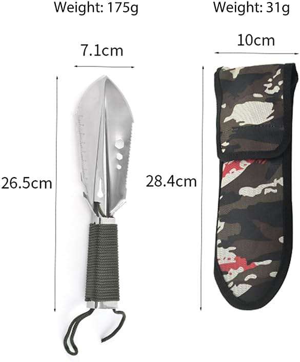 RUNGEASINI Multifunctional Camping Shovel with Rope Ruler Saw Outdoor Gardening Tool Shovel Stainless Steel Engineer Hand Spade Potted Digging Equipment Portable Small Hand Shovel (Black) - Image 3