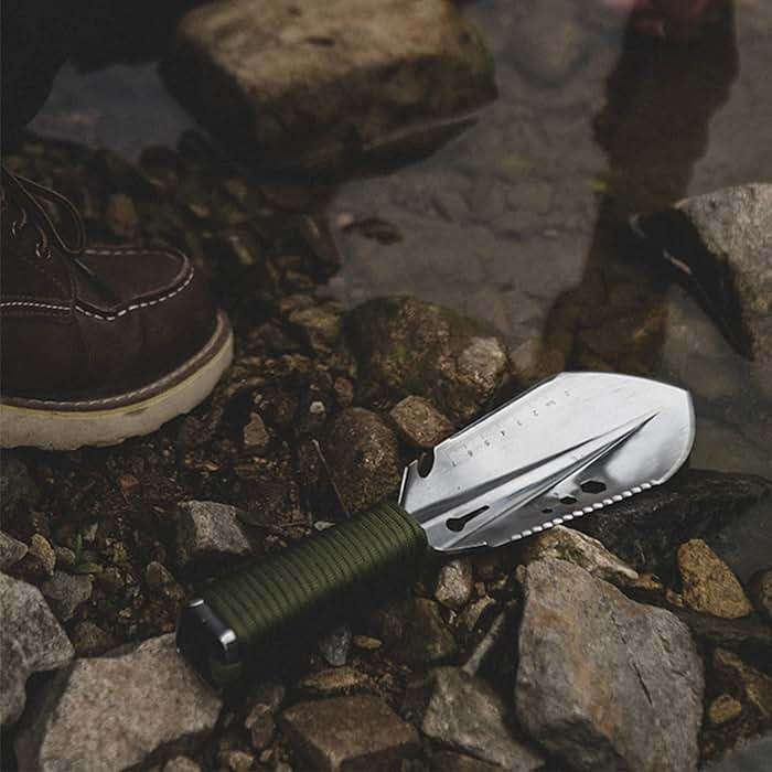 RUNGEASINI Multifunctional Camping Shovel with Rope Ruler Saw Outdoor Gardening Tool Shovel Stainless Steel Engineer Hand Spade Potted Digging Equipment Portable Small Hand Shovel (Black) - Image 5