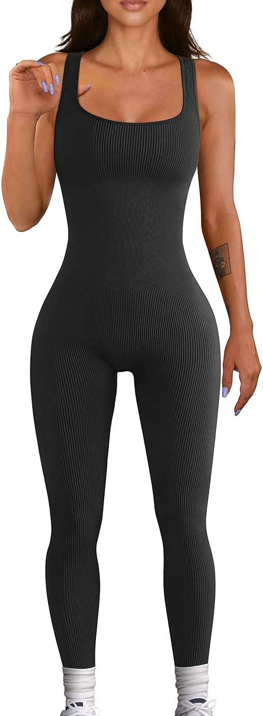 YIOIOIO Women Workout Seamless Jumpsuit Yoga Ribbed Bodycon One Piece Tank Top Leggings Romper - Image 1