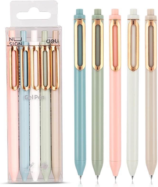 NUSIGN Gel Pens, 5 Pcs 0.5mm Retractable Quick Dry Black Ink Fine Point Rolling Ball Gel Pen, Smooth Writing No Bleed for Journaling Note Taking, Home School Office Supplies - Product Image