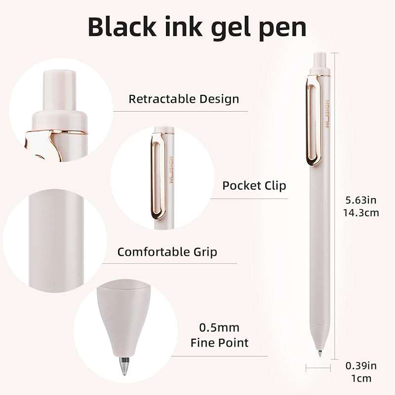 NUSIGN Gel Pens, 5 Pcs 0.5mm Retractable Quick Dry Black Ink Fine Point Rolling Ball Gel Pen, Smooth Writing No Bleed for Journaling Note Taking, Home School Office Supplies - Image 3