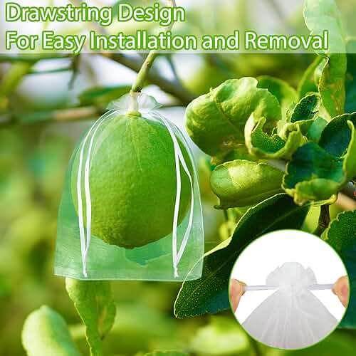 Morcheiong 60pcs Reusable Netting Mesh Bags - 6" x 8", Garden Fruit Protection with Drawstring (White) - Image 3