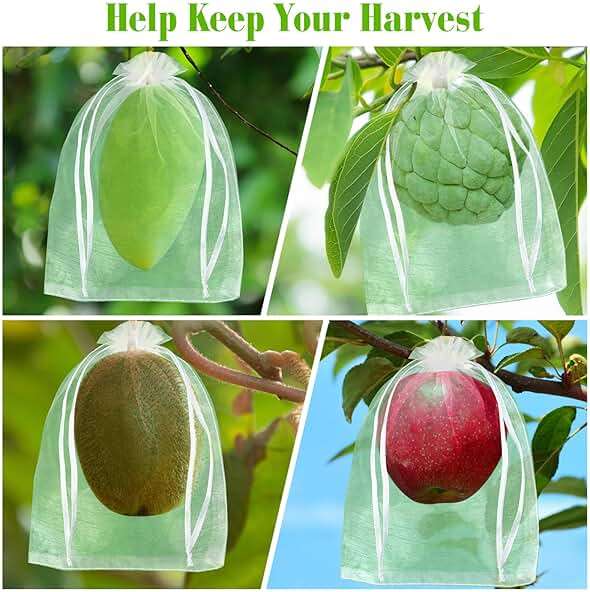 Morcheiong 60pcs Reusable Netting Mesh Bags - 6" x 8", Garden Fruit Protection with Drawstring (White) - Image 6