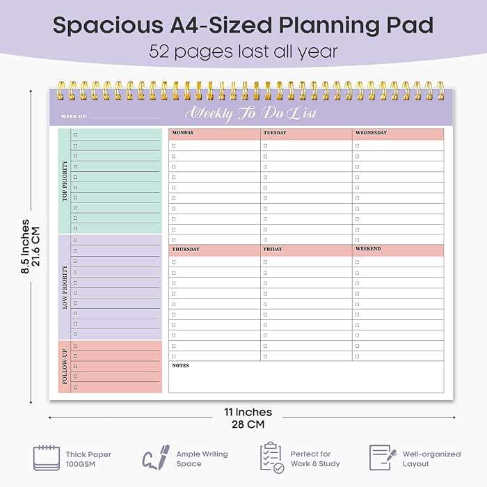 Taja Weekly To Do List Notepad with 52 Undated Sheets(8.5"×11")- Weekly Desk Planner for Women & Man, Work and Home -1 Pack Violet Dream - Image 2