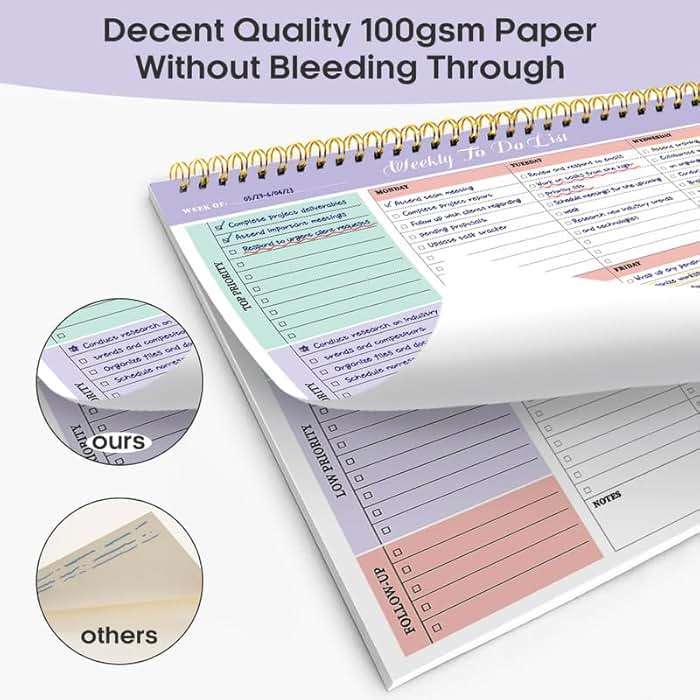 Taja Weekly To Do List Notepad with 52 Undated Sheets(8.5"×11")- Weekly Desk Planner for Women & Man, Work and Home -1 Pack Violet Dream - Image 4