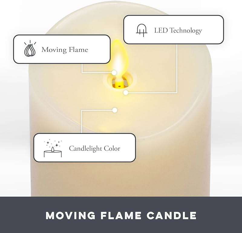 Matchless Candle Co. by Luminara Set of 3 Flameless LED Pillar Candles, Real Wax, Moving Flame (3x4.5, 3x5.5, 3x6.5 Inch, Unscented) - Image 2