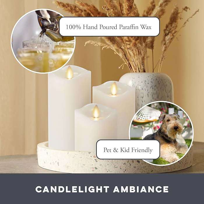 Matchless Candle Co. by Luminara Set of 3 Flameless LED Pillar Candles, Real Wax, Moving Flame (3x4.5, 3x5.5, 3x6.5 Inch, Unscented) - Image 4
