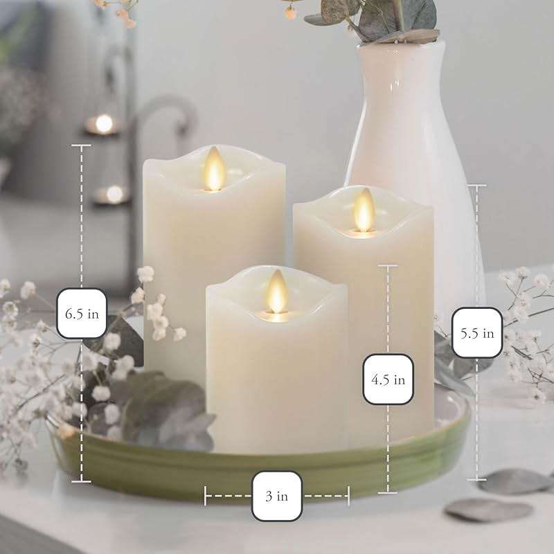 Matchless Candle Co. by Luminara Set of 3 Flameless LED Pillar Candles, Real Wax, Moving Flame (3x4.5, 3x5.5, 3x6.5 Inch, Unscented) - Image 5