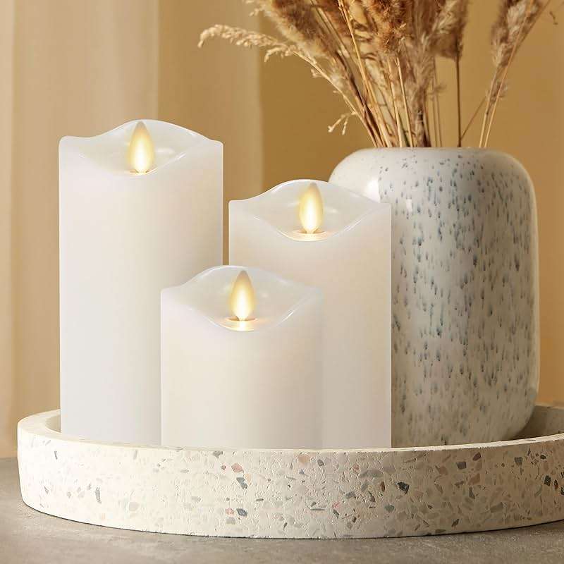 Matchless Candle Co. by Luminara Set of 3 Flameless LED Pillar Candles, Real Wax, Moving Flame (3x4.5, 3x5.5, 3x6.5 Inch, Unscented) - Image 6