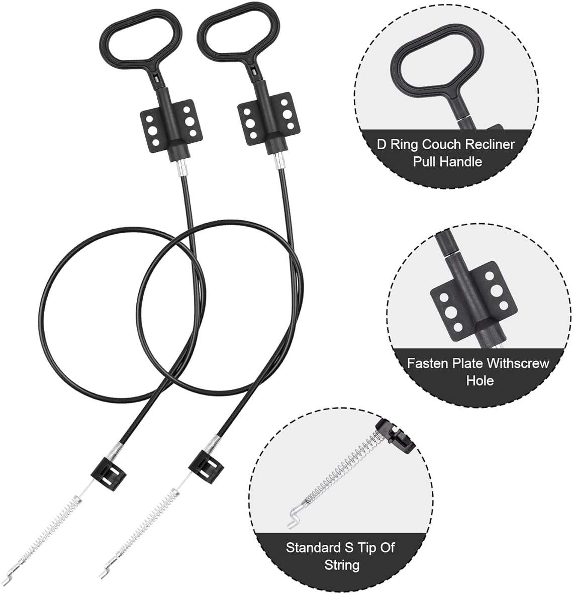 YEYETUO Sofa Recliner Cables, 2PCS Release Cables Replacement D Ring Pull Handle, Recliner Replacement Parts Hook Exposed Length 4.75 Inch, Total Length 36.5 Inch - Image 5