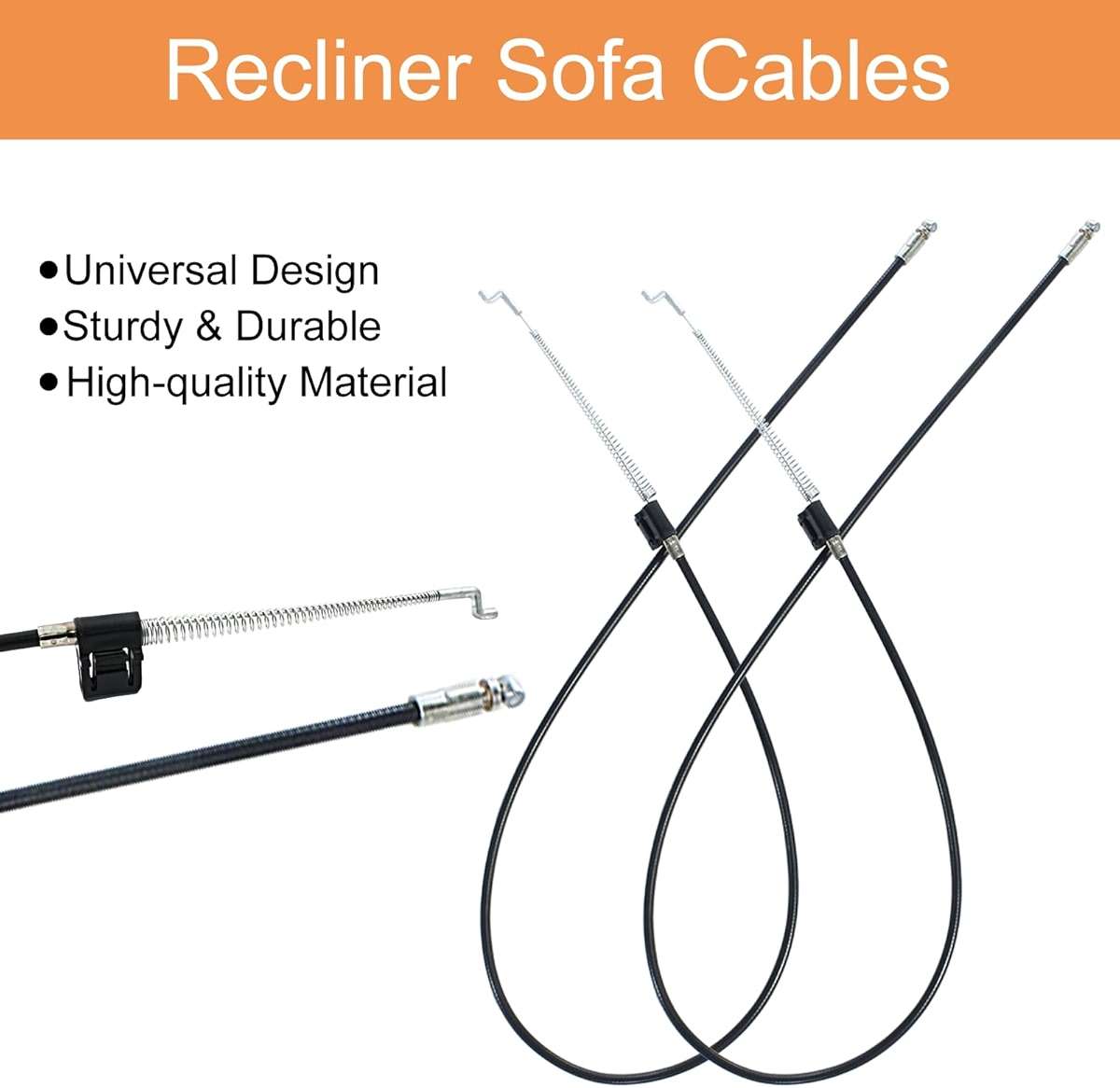 Biaungdo 2 Pcs Sofa Recliner Cables, Universal Recliner Part Release Cable Replacement Part Metal Sofa Couch Recliner Pull Handle Hook Exposed Cable (Black, 38.2in Total Length) - Image 4