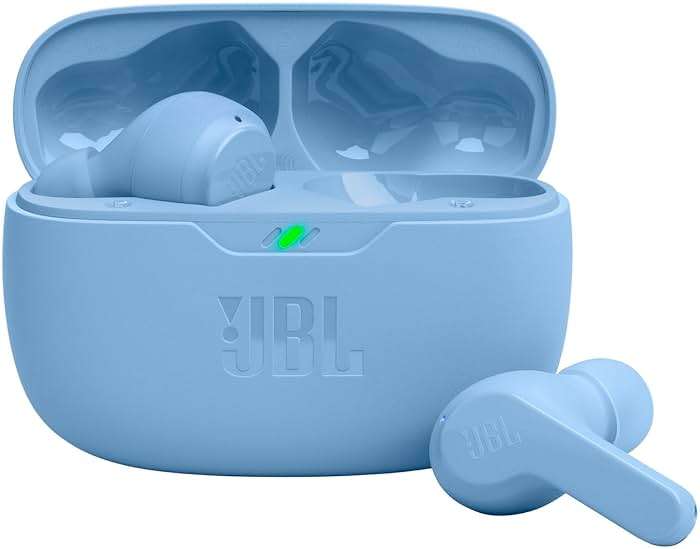 JBL Vibe Beam - True Wireless JBL Deep Bass Sound Earbuds, Bluetooth 5.2, Water & Dust Resistant, Hands-free call with VoiceAware, Up to 32 hours of battery life (Blue) - Image 1