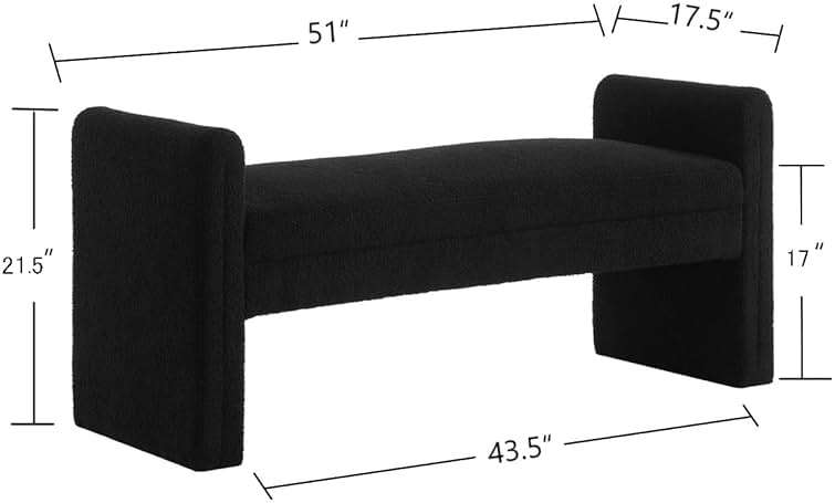 24KF Modern Upholstered Bed Bench Covered with Soft Boucle Teddy Fabric, Lovely Entryway Bench Ottoman with Armrest, 5062-Black - Image 2