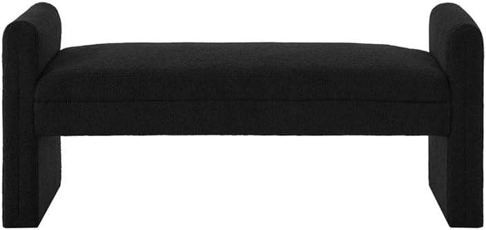 24KF Modern Upholstered Bed Bench Covered with Soft Boucle Teddy Fabric, Lovely Entryway Bench Ottoman with Armrest, 5062-Black - Image 3
