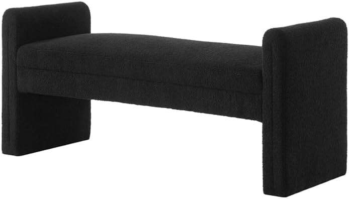 24KF Modern Upholstered Bed Bench Covered with Soft Boucle Teddy Fabric, Lovely Entryway Bench Ottoman with Armrest, 5062-Black - Image 4