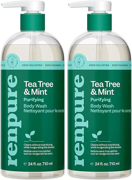 Renpure Tea Tree & Mint Body Wash - Cleanses, Invigorates & Refreshes Skin Without Over-Drying - For All Skin Types - Tea Tree Leaf Oil, Spearmint Leaf Oil - 24 Fl Oz each, 2 Pack - Image 1