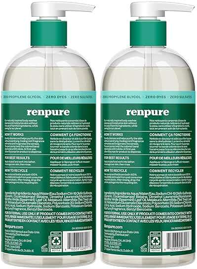 Renpure Tea Tree & Mint Body Wash - Cleanses, Invigorates & Refreshes Skin Without Over-Drying - For All Skin Types - Tea Tree Leaf Oil, Spearmint Leaf Oil - 24 Fl Oz each, 2 Pack - Image 2