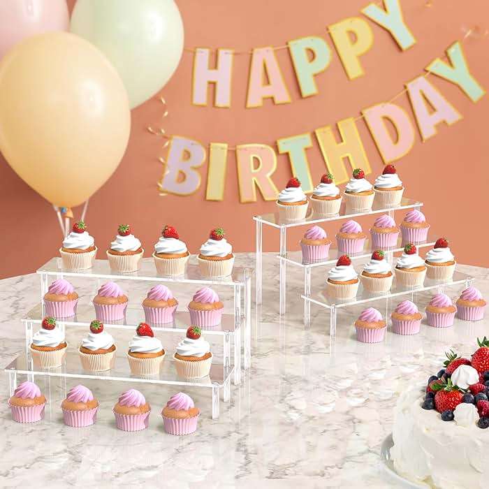 Aredpoook Acrylic Display Risers, 3 Tier Perfume Organizer Stand, Clear Cupcake Stand Holder, Large Shelf Risers for Figures, Dessert Shelves for Party, Display Shelf for Decoration and Organizer - Image 2