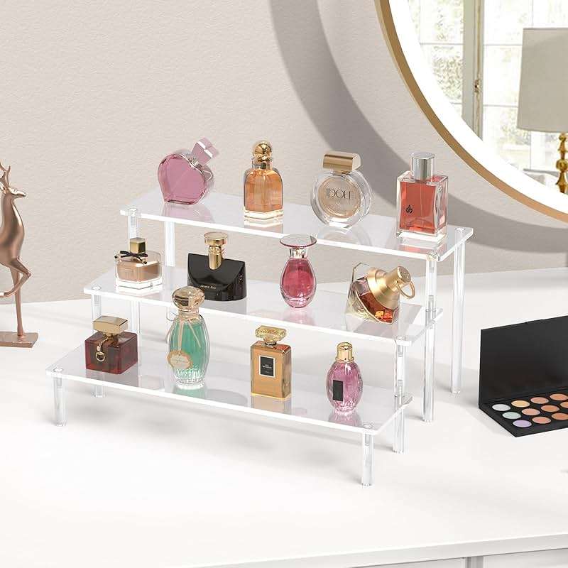 Aredpoook Acrylic Display Risers, 3 Tier Perfume Organizer Stand, Clear Cupcake Stand Holder, Large Shelf Risers for Figures, Dessert Shelves for Party, Display Shelf for Decoration and Organizer - Image 6