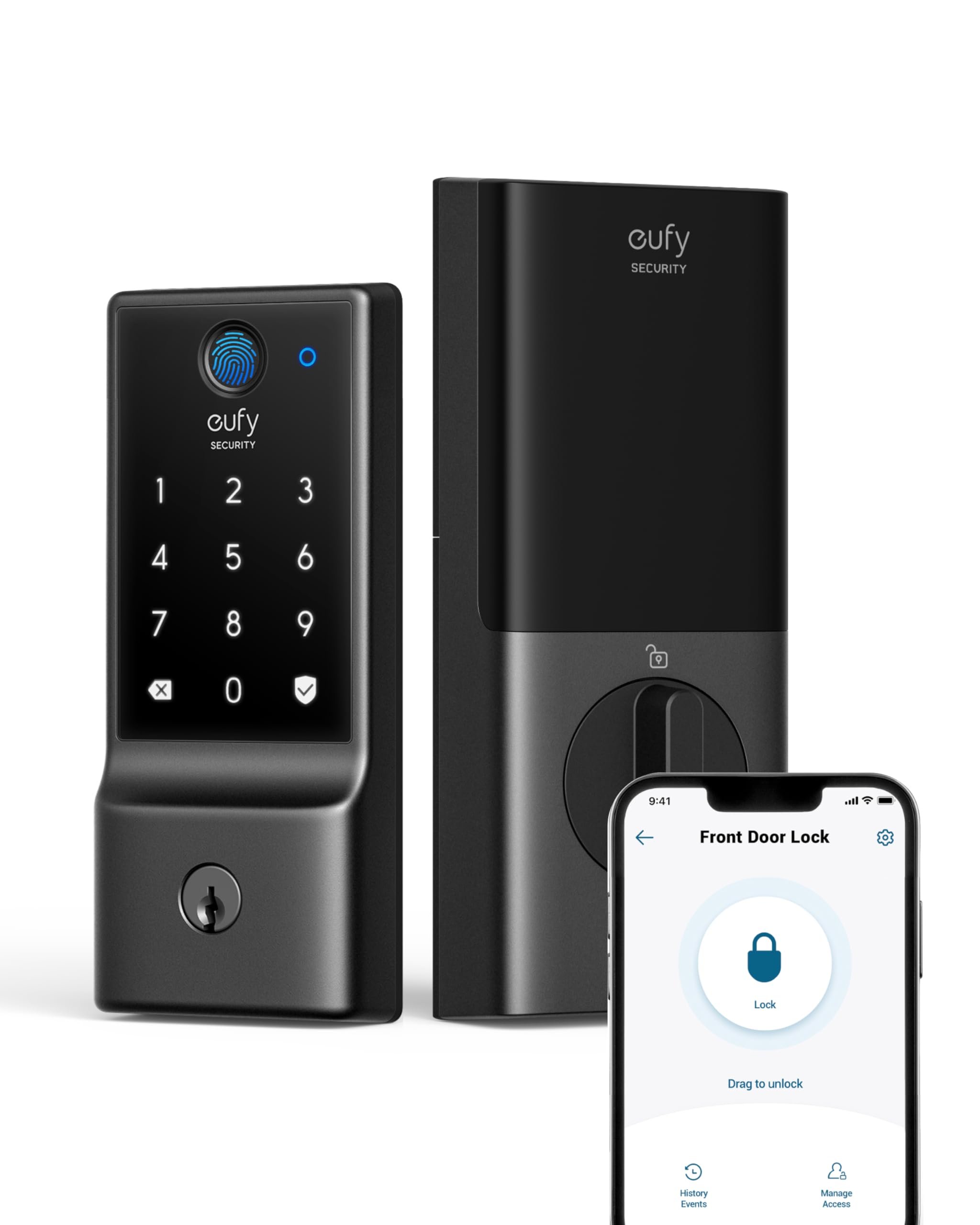 eufy Security Smart Lock C220, Fingerprint Keyless Entry Door Lock, Built-in Wi-Fi, App Remote Control, Front Door Smart Lock Deadbolt, 8Months Battery, Reliable Power, IP53 Waterproof, BHMA Grade 3 - Product Image