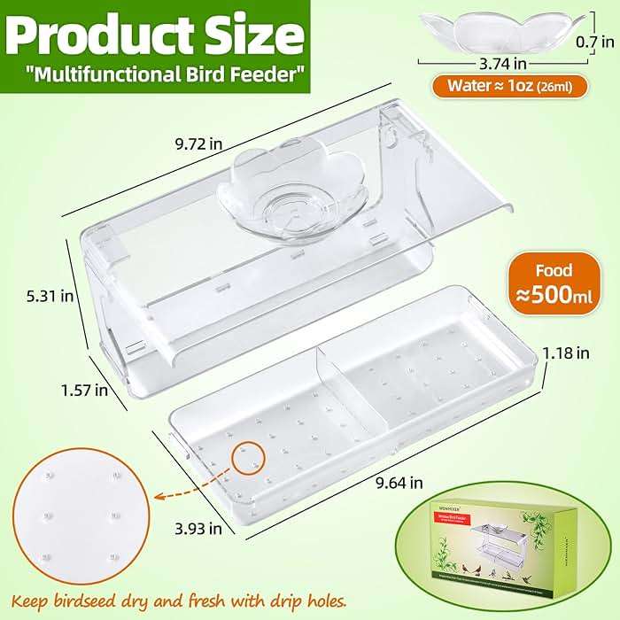 WENMIXER Window Bird Feeder with Non-Marking Self-Adhesive Hooks, Clear and Transparent, Outdoor Wild Bird Watching Gift, Garden Decor (Standard) - Image 2
