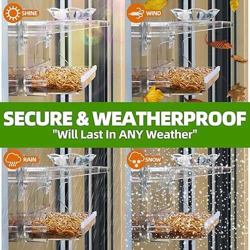 WENMIXER Window Bird Feeder with Non-Marking Self-Adhesive Hooks, Clear and Transparent, Outdoor Wild Bird Watching Gift, Garden Decor (Standard) - Image 5