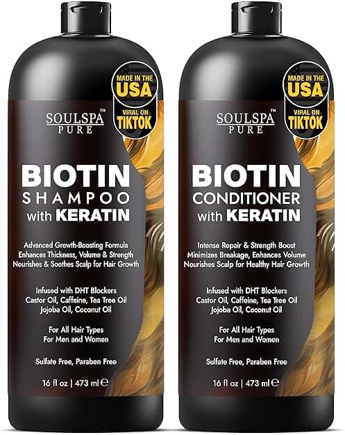 Biotin Shampoo and Conditioner Set with Keratin - Sulfate-Free Advanced Anti-Thinning, Hair Growth Shampoo and Conditioner Combo Repair Formula - with DHT Blockers, for Men & Women - 16 fl oz each - Product Image