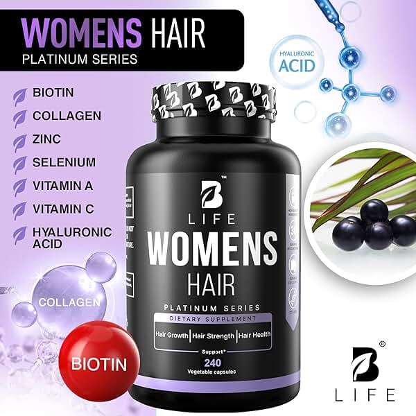 B Life Company Hair Vitamins for Hair Loss for Women – Biotin for Hair Growth – Hair Loss Treatments for Women – Healthy Hair Skin and Nails –240 Capsules – 60 Servings - Image 2