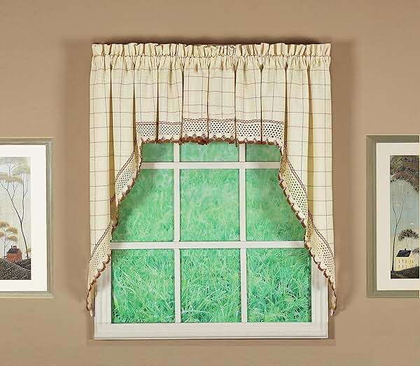 Today's Curtain Adirondack 2-Tone Crochet Swag 38", Ecru/Toast, 60W x 38L - Image 1
