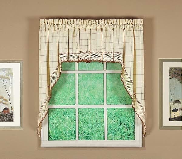 Today's Curtain Adirondack 2-Tone Crochet Swag 38", Ecru/Toast, 60W x 38L - Product Image