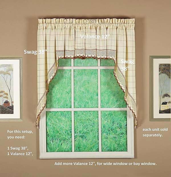 Today's Curtain Adirondack 2-Tone Crochet Swag 38", Ecru/Toast, 60W x 38L - Image 2