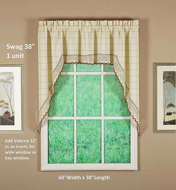 Today's Curtain Adirondack 2-Tone Crochet Swag 38", Ecru/Toast, 60W x 38L - Image 3