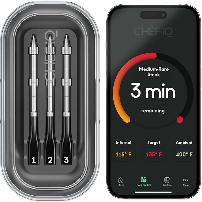 CHEF iQ Sense Smart Wireless Meat Thermometer with 3 Ultra-Thin Probes, Unlimited Range Bluetooth Meat Thermometer, Digital Food Thermometer for Remote Monitoring of BBQ Grill, Oven - Product Image