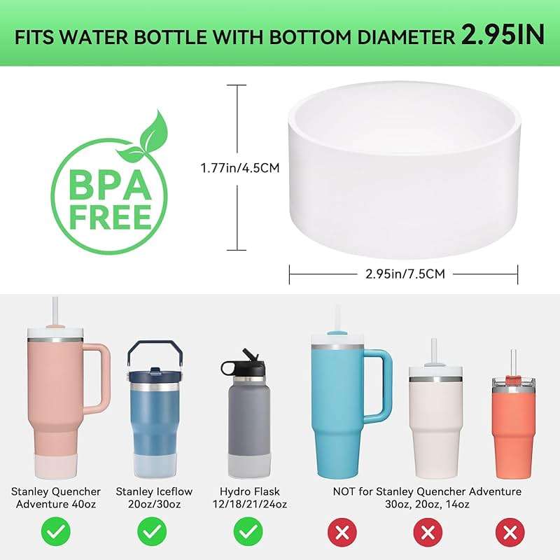 PICcircuit 2PCS for Stanley Boot, Silicone Bottom for Quencher Adventure 40oz 30oz IceFlow 20oz 30oz Bottle&for Hydroflask Tumbler 12-24oz for Stanley Cup Accessories Avoid Scratches&Noise - Image 2
