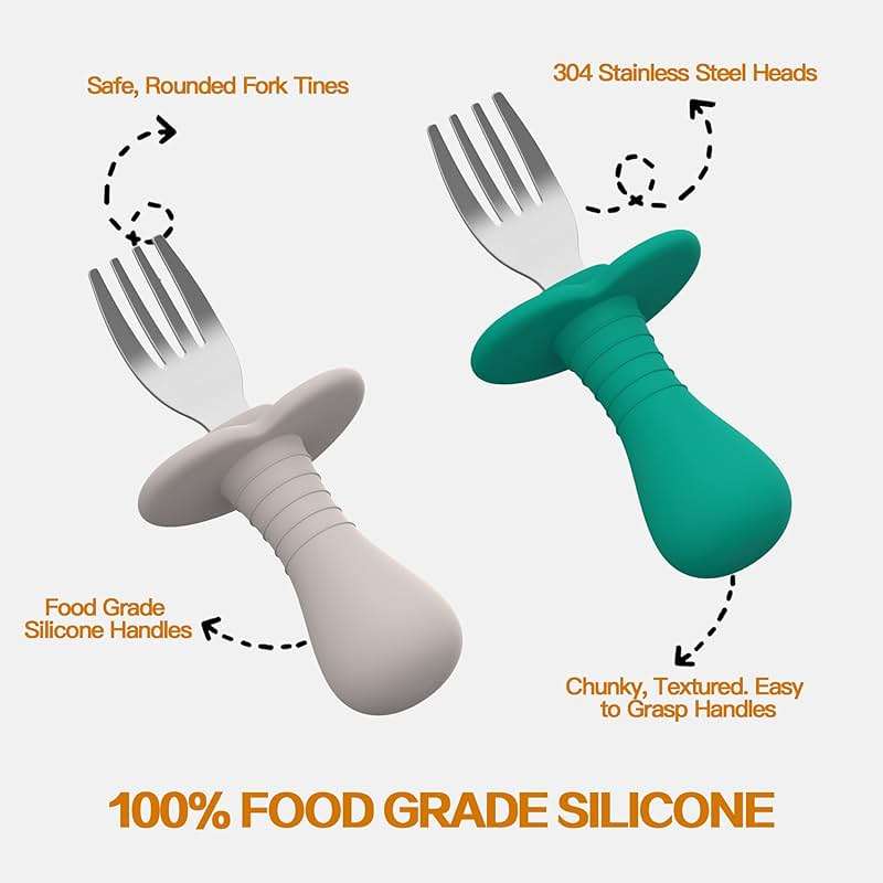 4Pcs Toddler Forks Baby Forks Set - Self-Feeding Utensils with Soft-Silicone Handles, 18/8 Stainless Steel, Anti-Choke & BPA-Free Cutlery Set - Image 4