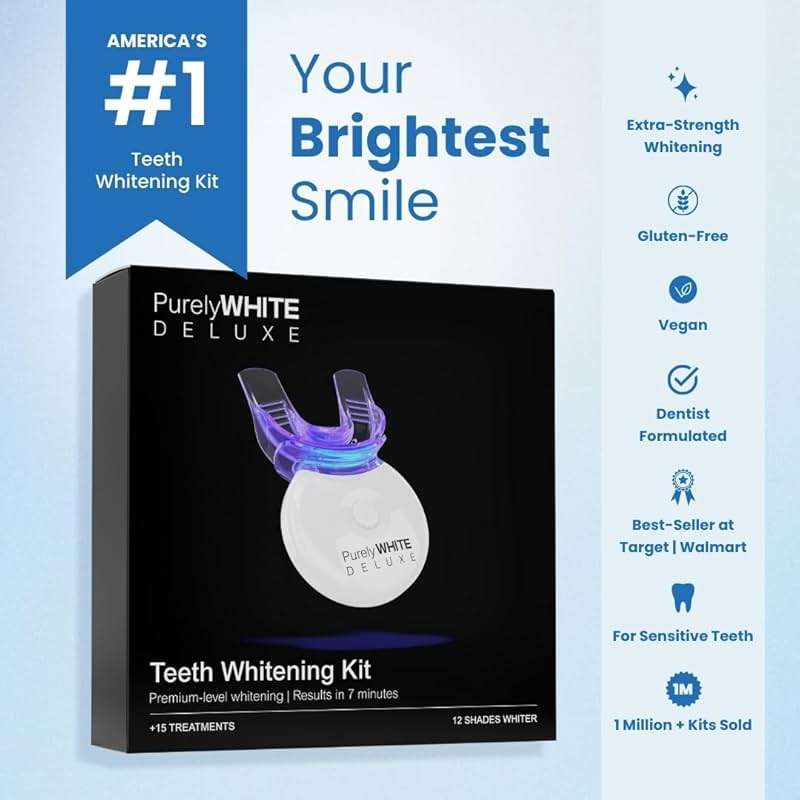 PurelyWHITE DELUXE Teeth Whitening Kit, Complete LED Teeth Whitening, 15+ Treatments, (3) 3ml Whitening Gel Syringes, Whiter Smile in 7 Minutes - Image 2