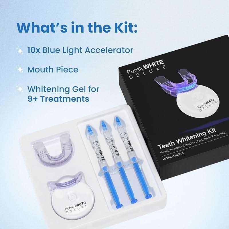 PurelyWHITE DELUXE Teeth Whitening Kit, Complete LED Teeth Whitening, 15+ Treatments, (3) 3ml Whitening Gel Syringes, Whiter Smile in 7 Minutes - Image 4
