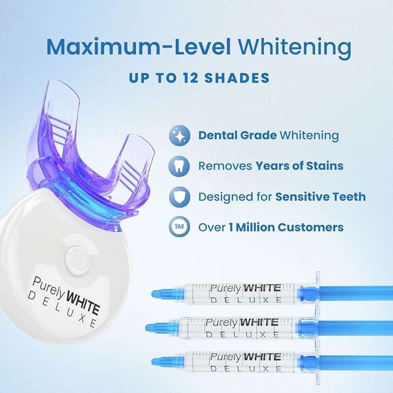 PurelyWHITE DELUXE Teeth Whitening Kit, Complete LED Teeth Whitening, 15+ Treatments, (3) 3ml Whitening Gel Syringes, Whiter Smile in 7 Minutes - Image 7